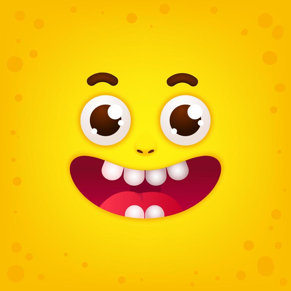 grappig tekenfilmgezicht. gele monster smiley gezicht illustratie. leuke grappige emoties met grote ogen vector