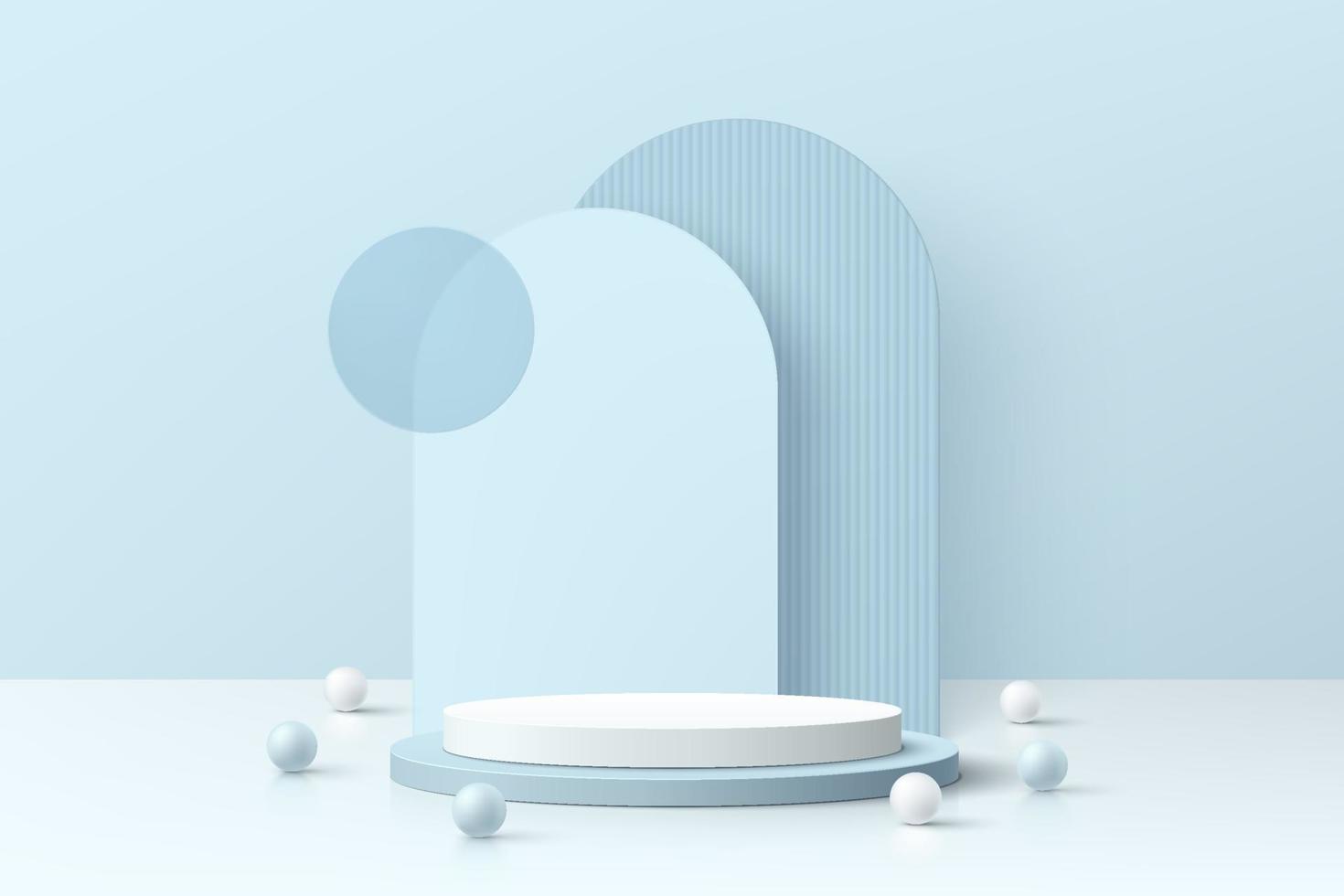 realistisch blauw en wit 3d cilinder voetstuk podium met geometrische vorm achtergrond. minimale scène voor mockup-producten, podium voor showcase, promotieweergave. vector geometrische vormen. abstracte kamer.