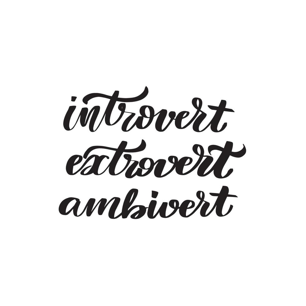 inspirerende handgeschreven penseelbelettering intorvert, extravert, ambivert. vector kalligrafie stock illustratie geïsoleerd op een witte achtergrond. typografie voor banners, badges, ansichtkaarten, tshirts, prints.