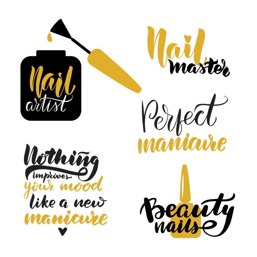 nail master belettering citaten set. inspirerende handgeschreven penseelbelettering. vector kalligrafie stock illustratie geïsoleerd op wit. typografie voor banners, badges, ansichtkaarten, tshirts, prints.