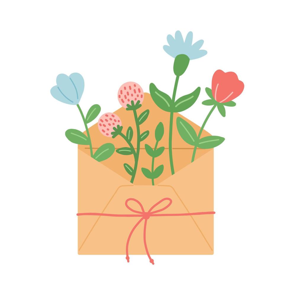 bloemen en bladeren in envelop, vectorillustratie vector