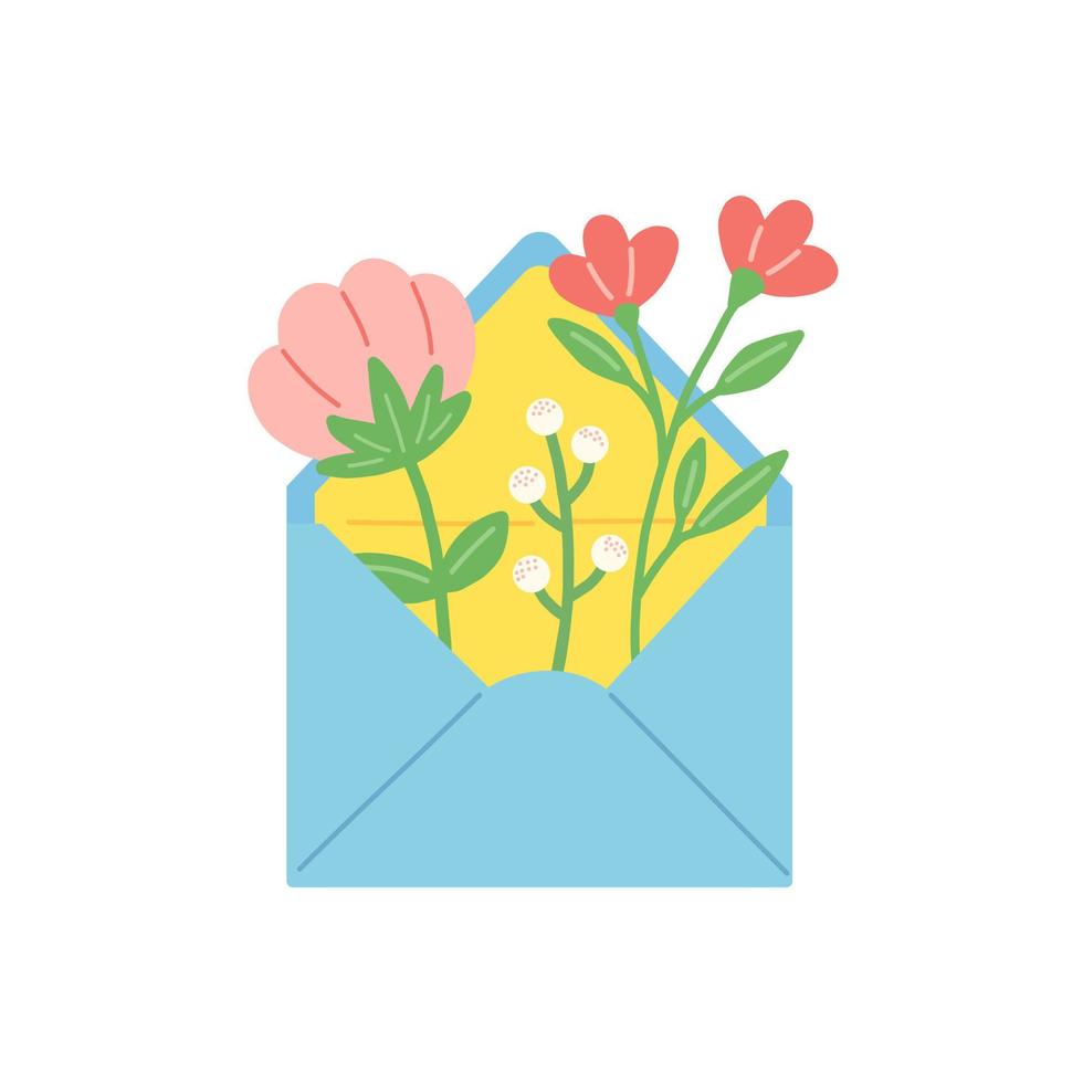 bloemen en bladeren in envelop, vectorillustratie vector