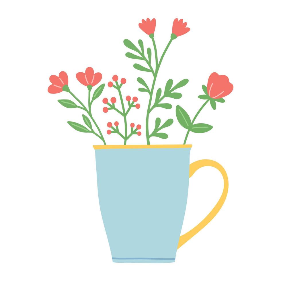 bloem in mooie kop, platte ontwerp vectorillustratie vector