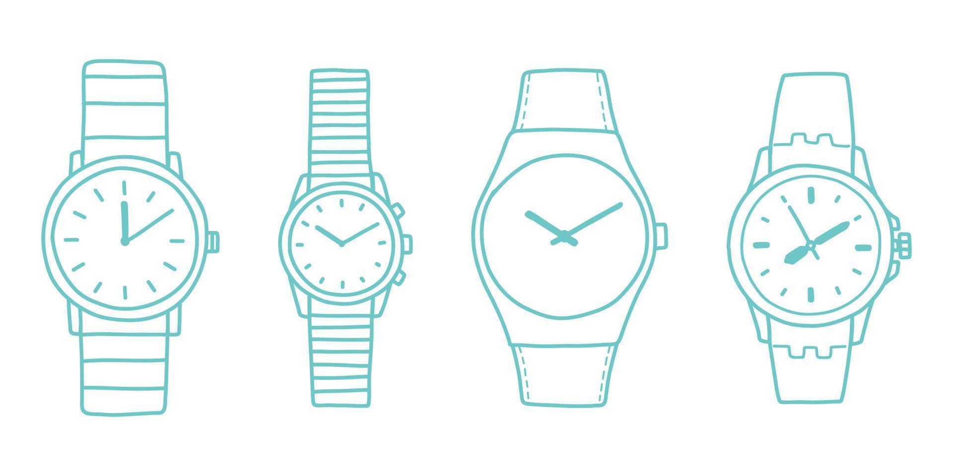 doodle horloge set, blauwe kleur vectorillustratie vector