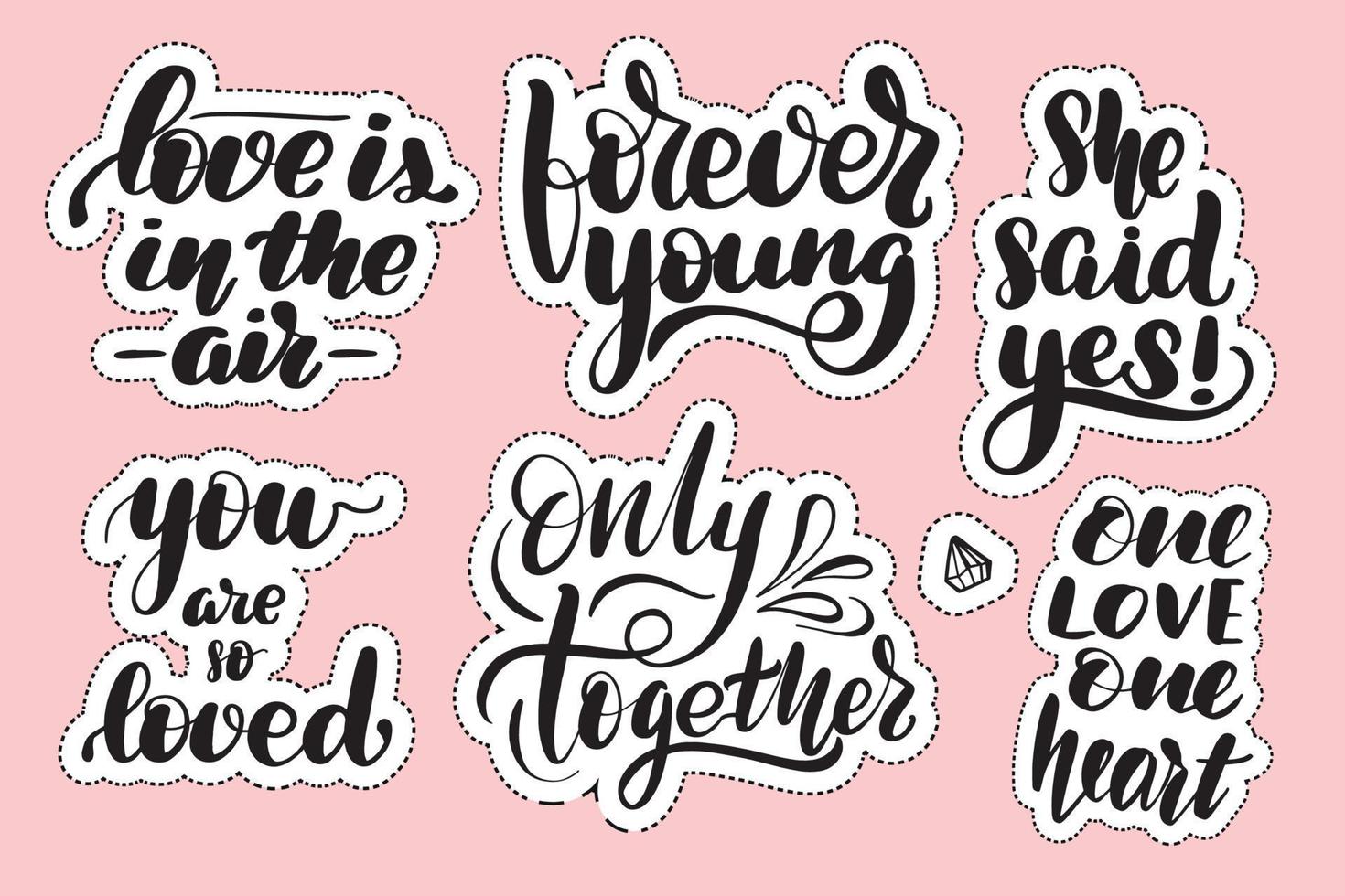 set handgeschreven belettering etiketten. stickers met handgetekende typografie-inscripties. geweldige vectorvoorraadkalligrafieillustraties voor handgemaakt en scrapbooking, dagboeken, kaarten, badges, sociale media. vector