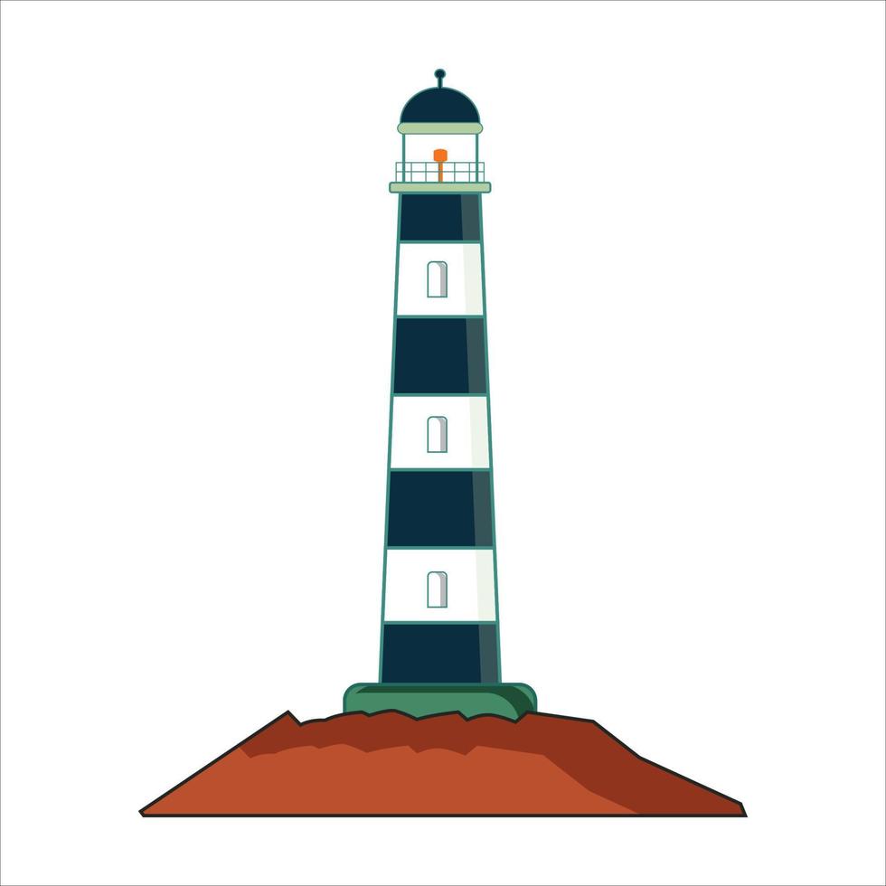 vuurtoren op rots stenen eiland landschap, kust vuurtoren zee reizen heldere gids vector illustratie grafisch ontwerp