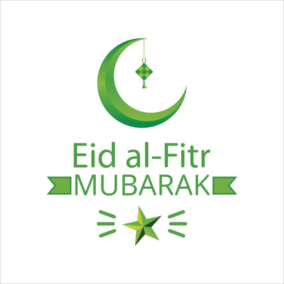 eid al-fitr mubarak groen teksteffect op groene achtergrond, moslimfestival eid al-fitr mooi teksteffect, eid al-fitr, groen, wit, elementen, groene maan en ster, lint, vlieger. vector