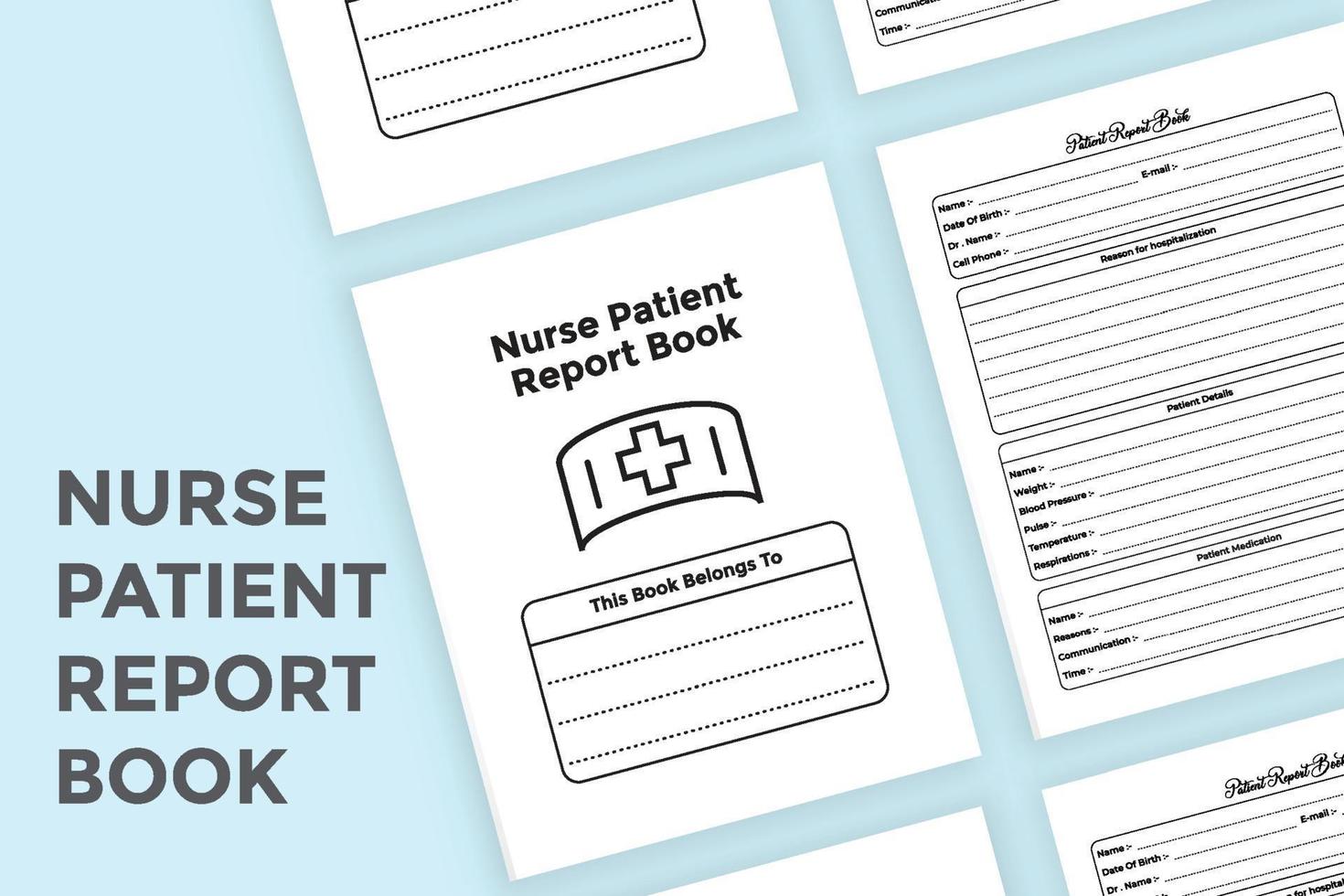 verpleegkundige rapport logboek interieur. patiënt dagelijkse gezondheidsrapport tracker en medicatie dagboeksjabloon. interieur van een notitieboekje. verpleegster patiënt ziekenhuisopname info tracker interieur. vector