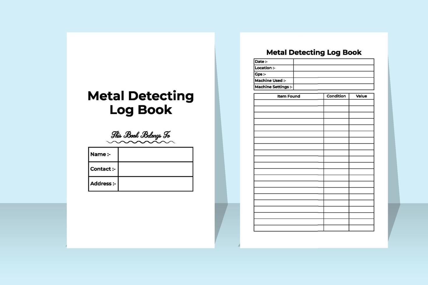 metaaldetecterend notebook interieur. antiek item graafinformatie en locatietrackersjabloon. interieur van een tijdschrift. metaaldetectie werkactiviteit en ervaring tracker interieur. vector