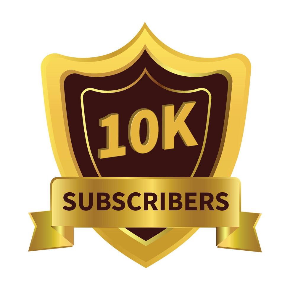 luxe 10k abonnees badge met gouden lint en donkere kleur schaduw vectorillustratie op een witte achtergrond, 10k abonnee viering met gouden gradiënt abonnee badge. vector