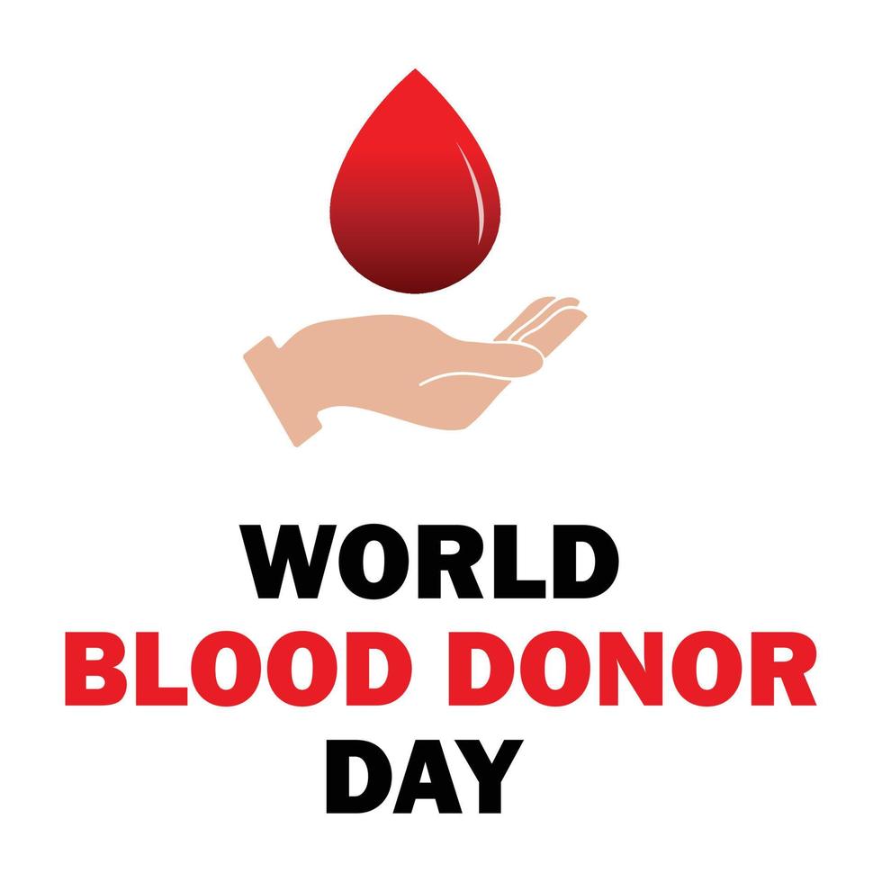 wereld bloeddonor dag vectorillustratie met zwart en rood teksteffect en bloeddruppel met hand, bloeddruppel, handvorm, teksteffect, rood, zwart. vector