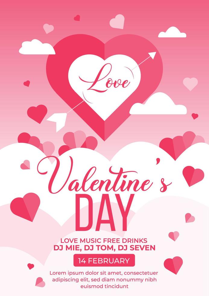 Valentijnsdag partij poster sjabloonontwerp, Valentijnsdag flyer, poster, romantische flyer banner, roze liefde banner vector