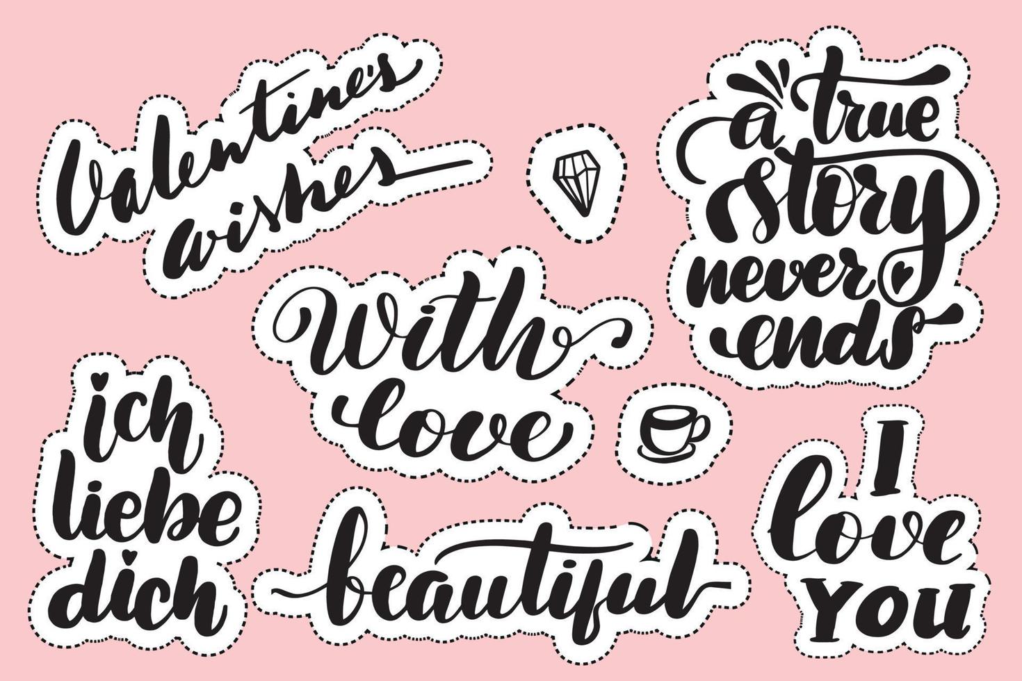 set handgeschreven belettering etiketten. stickers met handgetekende typografie-inscripties. geweldige vectorvoorraadkalligrafieillustraties voor handgemaakt en scrapbooking, dagboeken, kaarten, badges, sociale media. vector