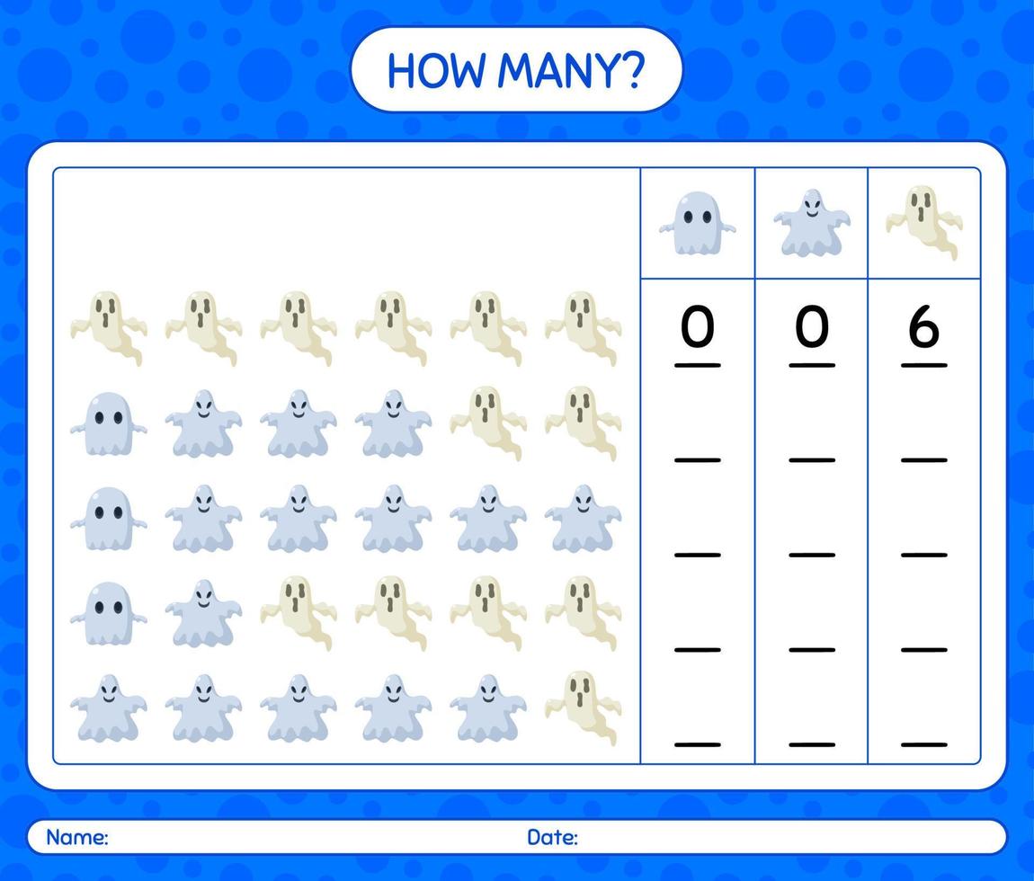 hoeveel telspel met halloween-pictogram. werkblad voor kleuters, activiteitenblad voor kinderen vector