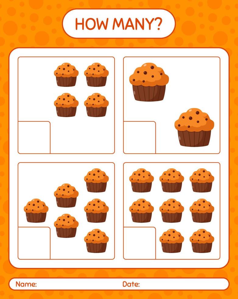 hoeveel tellen spel met cupcake. werkblad voor kleuters, activiteitenblad voor kinderen vector