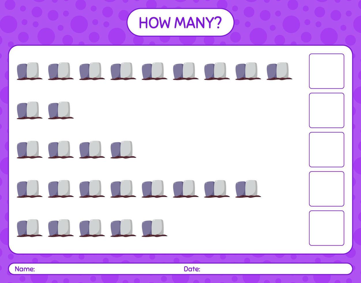 hoeveel tellen spel met grafsteen. werkblad voor kleuters, activiteitenblad voor kinderen vector