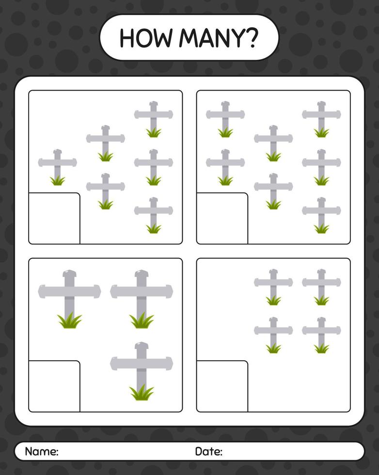 hoeveel tellen spel met grafsteen. werkblad voor kleuters, activiteitenblad voor kinderen vector