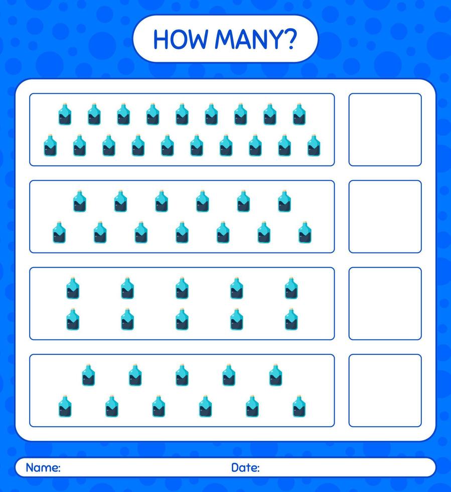 hoeveel tellen spel met chemie buis. werkblad voor kleuters, activiteitenblad voor kinderen vector