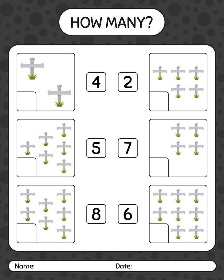 hoeveel tellen spel met grafsteen. werkblad voor kleuters, activiteitenblad voor kinderen vector