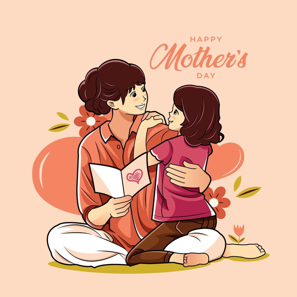 gelukkige Moederdag. lachende moeder knuffelt haar dochter vectorillustratie pro download vector