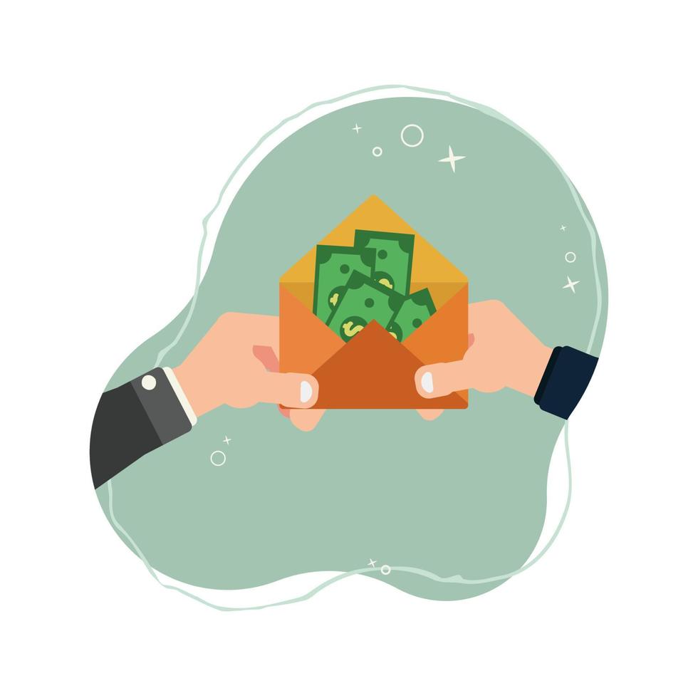 hand met envelop en geld vectorillustratie vector