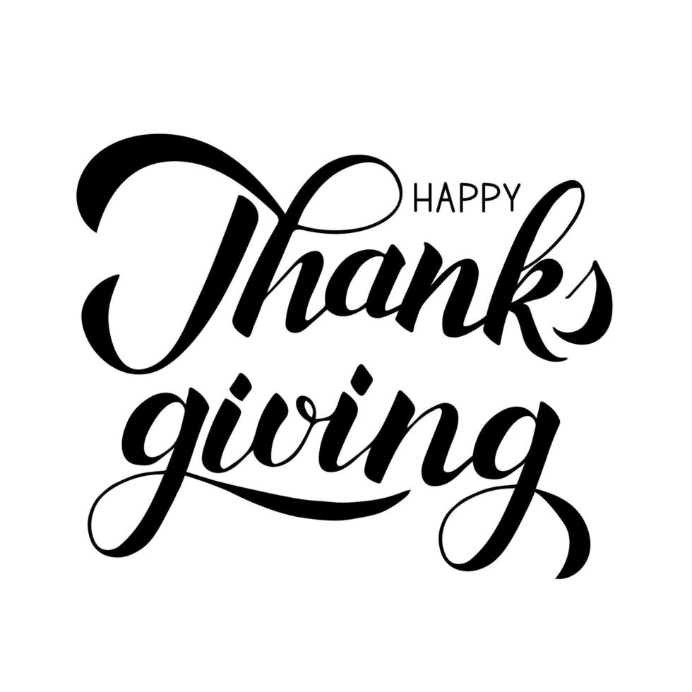 Thanksgiving dag vectorillustratie. gelukkig bedankt met de hand geschreven met penseel. kalligrafie belettering geïsoleerd op wit. vector