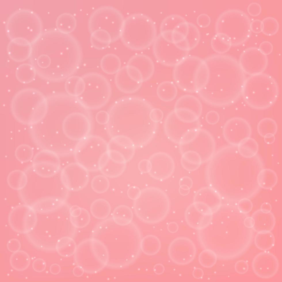 bokeh op roze achtergrond. bubbels en sprankelende deeltjes. ontwerpsjabloon voor wenskaarten. vectorillustratie. vector