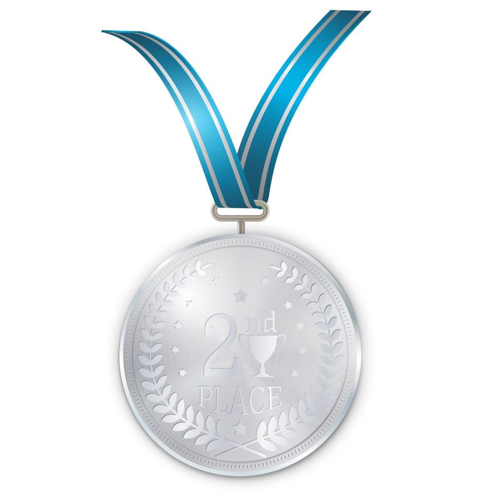 kampioen zilveren medaille met blauw lint vector