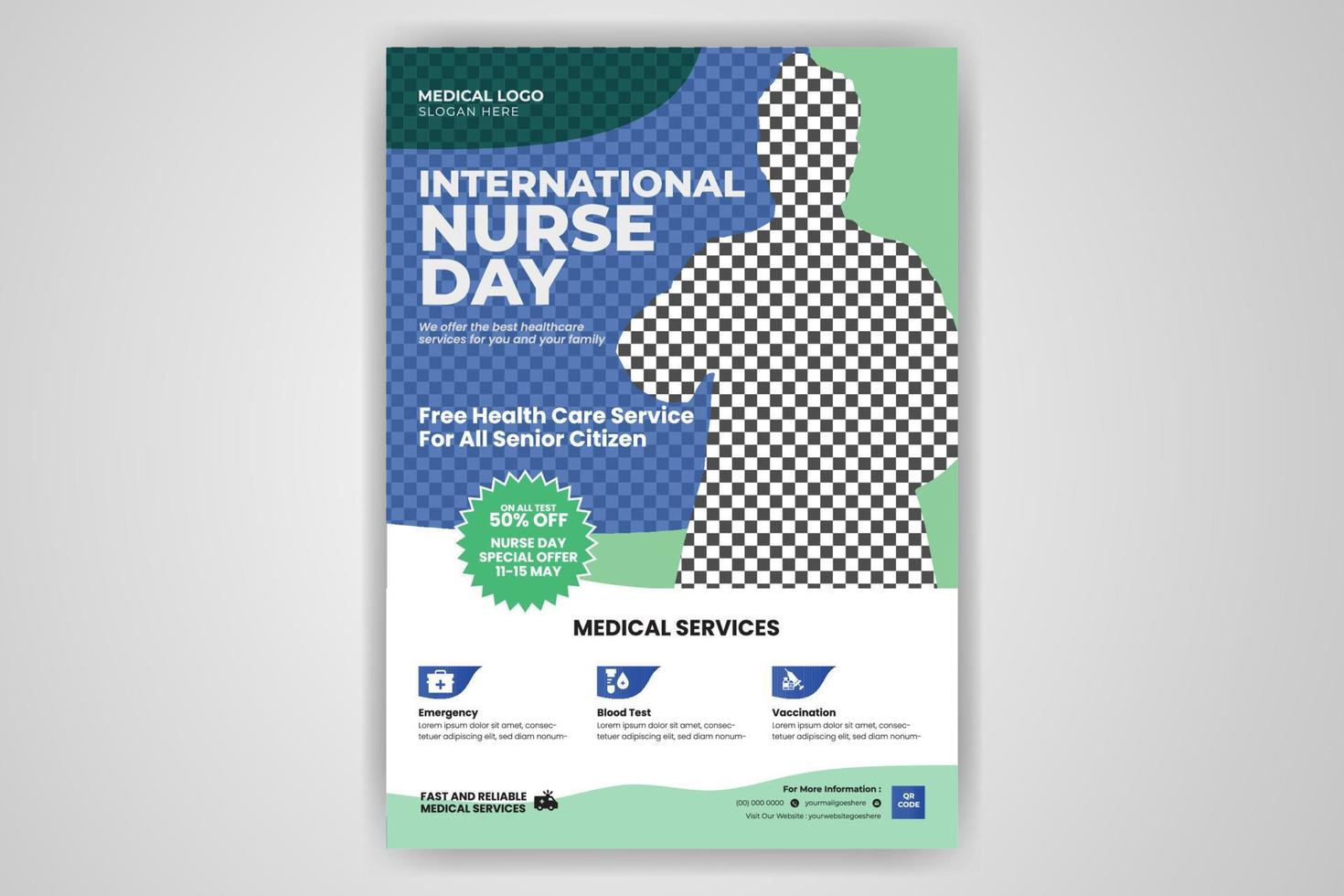 internationale verpleegster dag medische covid gezondheidszorg flyer poster vector sjabloon ontwerp lay-out gratis download