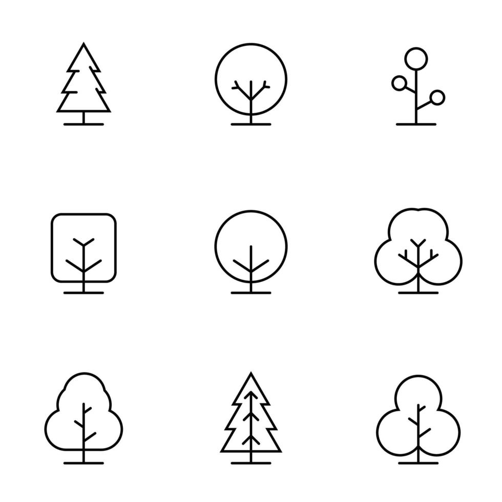 set van boom vectorillustratie ontwerp. natuur boom vector in platte ontwerpstijl voor decoratieve achtergrond grafisch element. eenvoudige boom pictogram, logo, teken en symbool vectorillustratie.