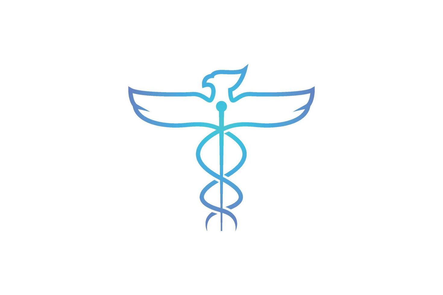caduceus adelaar-logo. geneeskunde oude vector embleem op witte achtergrond.