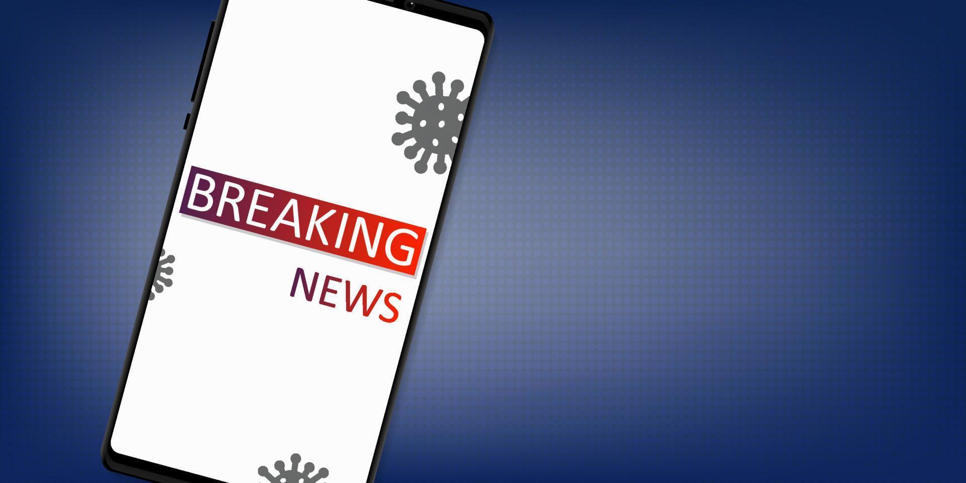 covid-19 breaking news-update over smartphoneconcept, mensen nieuwe normale levensstijl, blauwe achtergrond met gradiëntpatroon. vector