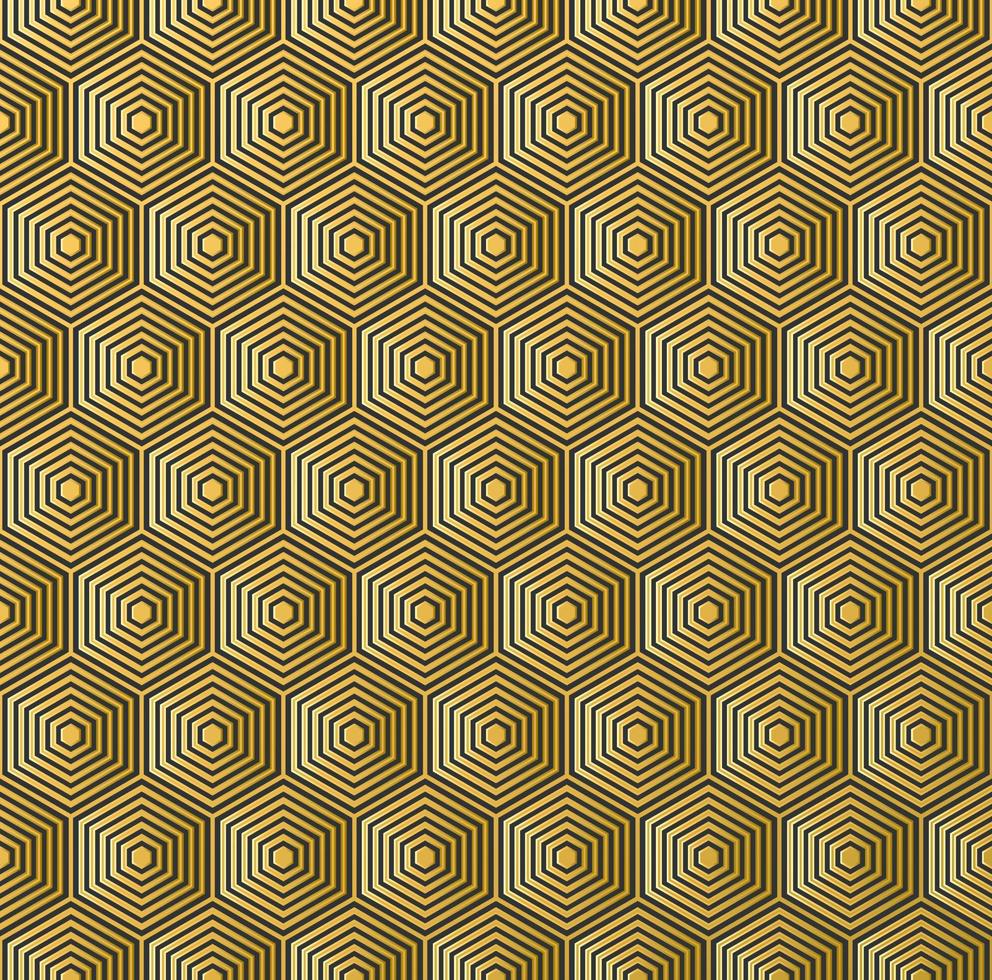 abstracte retro luxe gouden en zwarte zeshoek lijnen geometrische vorm naadloze patroon achtergrond. vector
