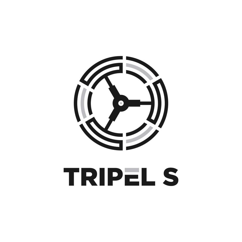 tripel s eenvoudig logo e cirdesign met threcular a's zoals een stuur of wiel vector