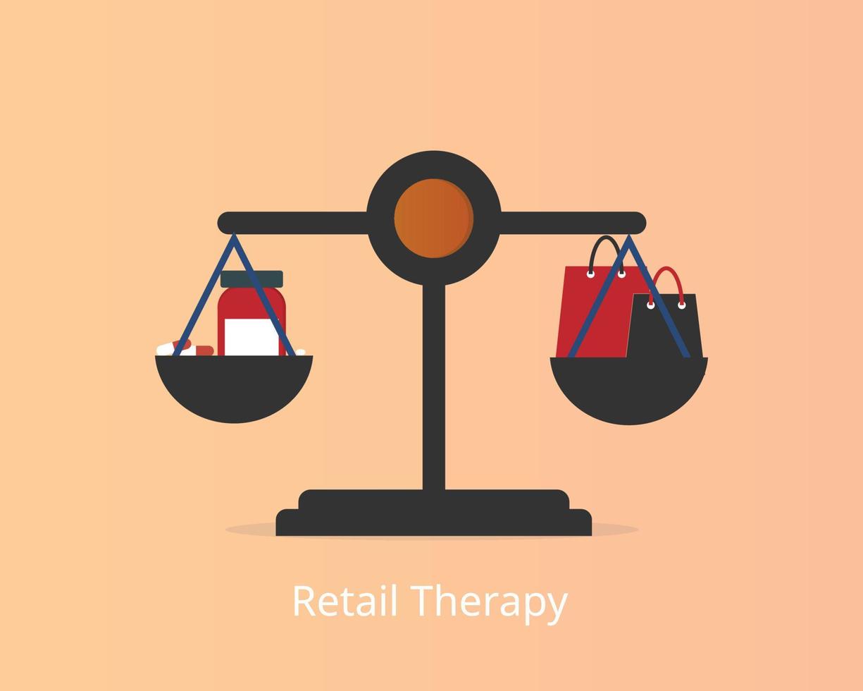 winkeltherapie is winkelen met als voornaamste doel het verbeteren van de stemming tijdens perioden van depressie of stress vector