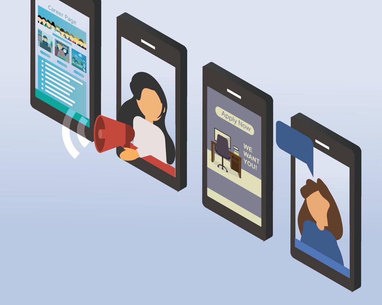 virtuele banenbeurs of virtuele carrièrebeurs van smartphone om online talent te werven vector