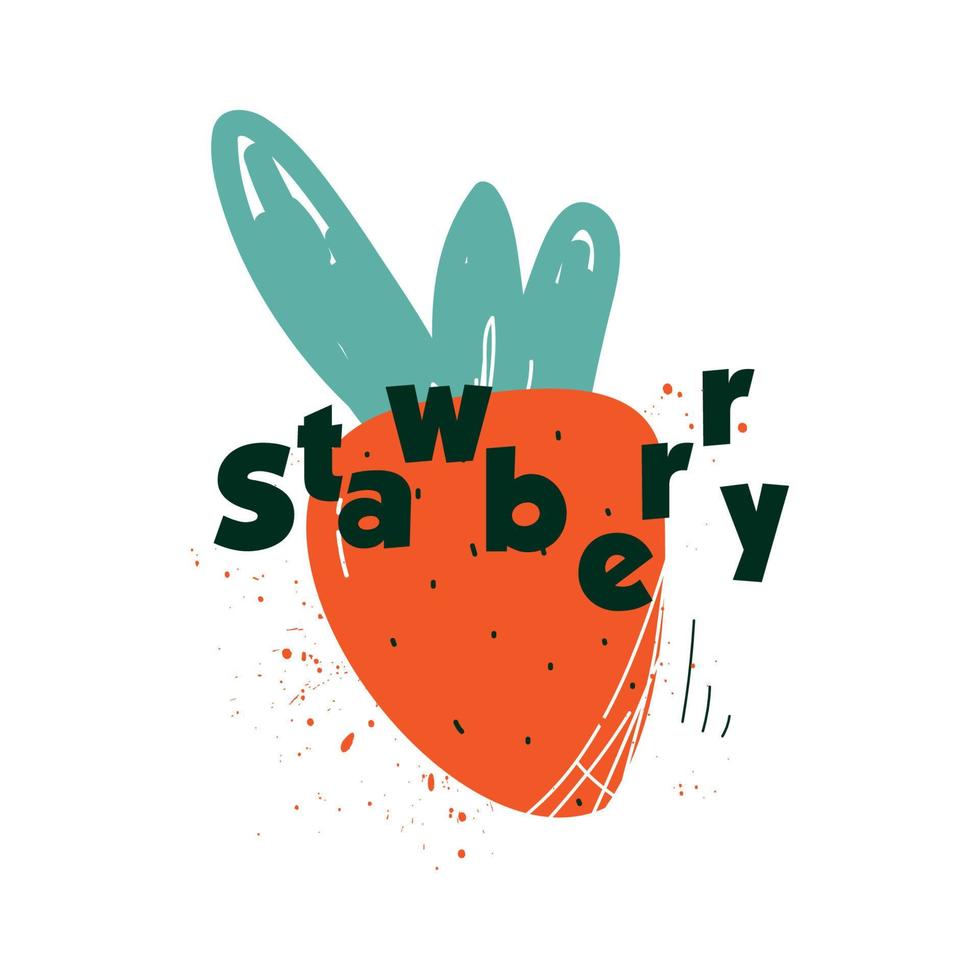 aardbei fruit silhouetten minimalistische illustratie met kleur splash letter stijl vector