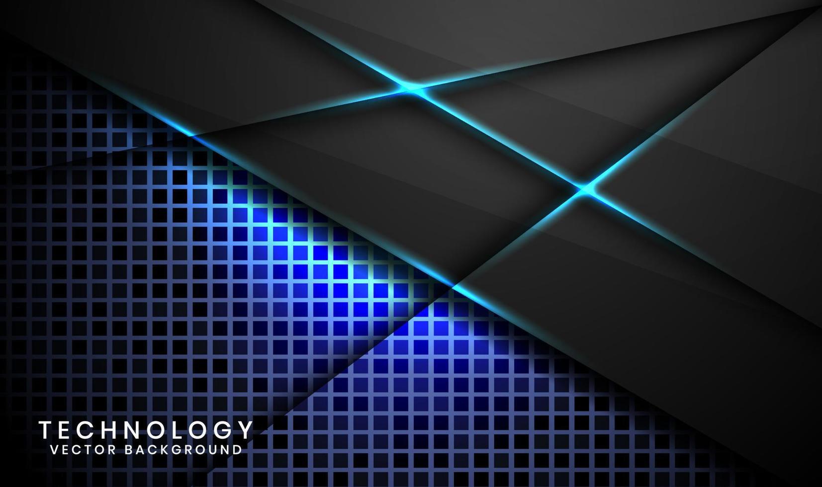 3d zwarte technologie abstracte achtergrond overlappende laag op donkere ruimte met blauwe lichte lijneffect decoratie. grafisch ontwerpelement toekomstig stijlconcept voor banner, flyer, kaart, omslag of bestemmingspagina vector