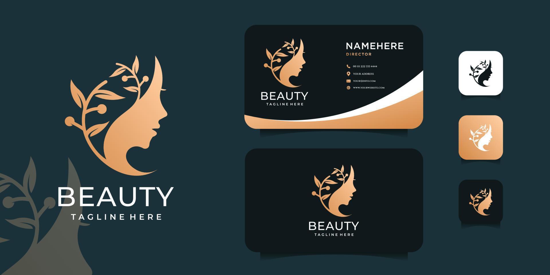 luxe spa vrouw gezicht met olijfblad plant logo ontwerp vector set