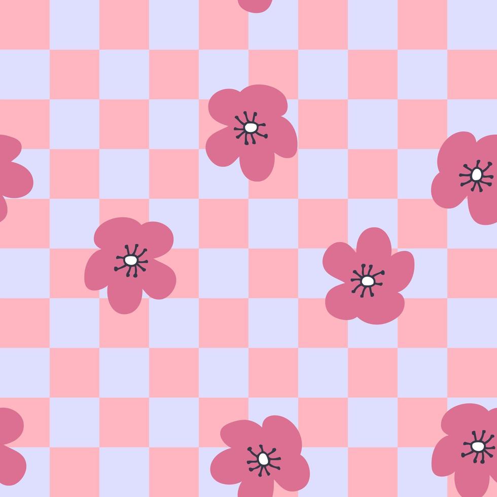 retro naadloos patroon met bloemen op geruite achtergrond. vector