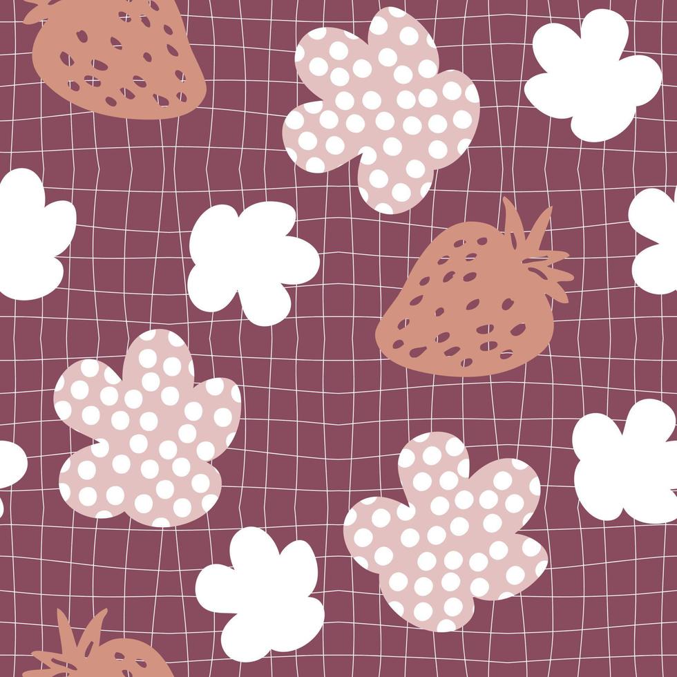 aardbeien en gevlekte bloemen naadloos patroon in de stijl van de jaren 70. vector