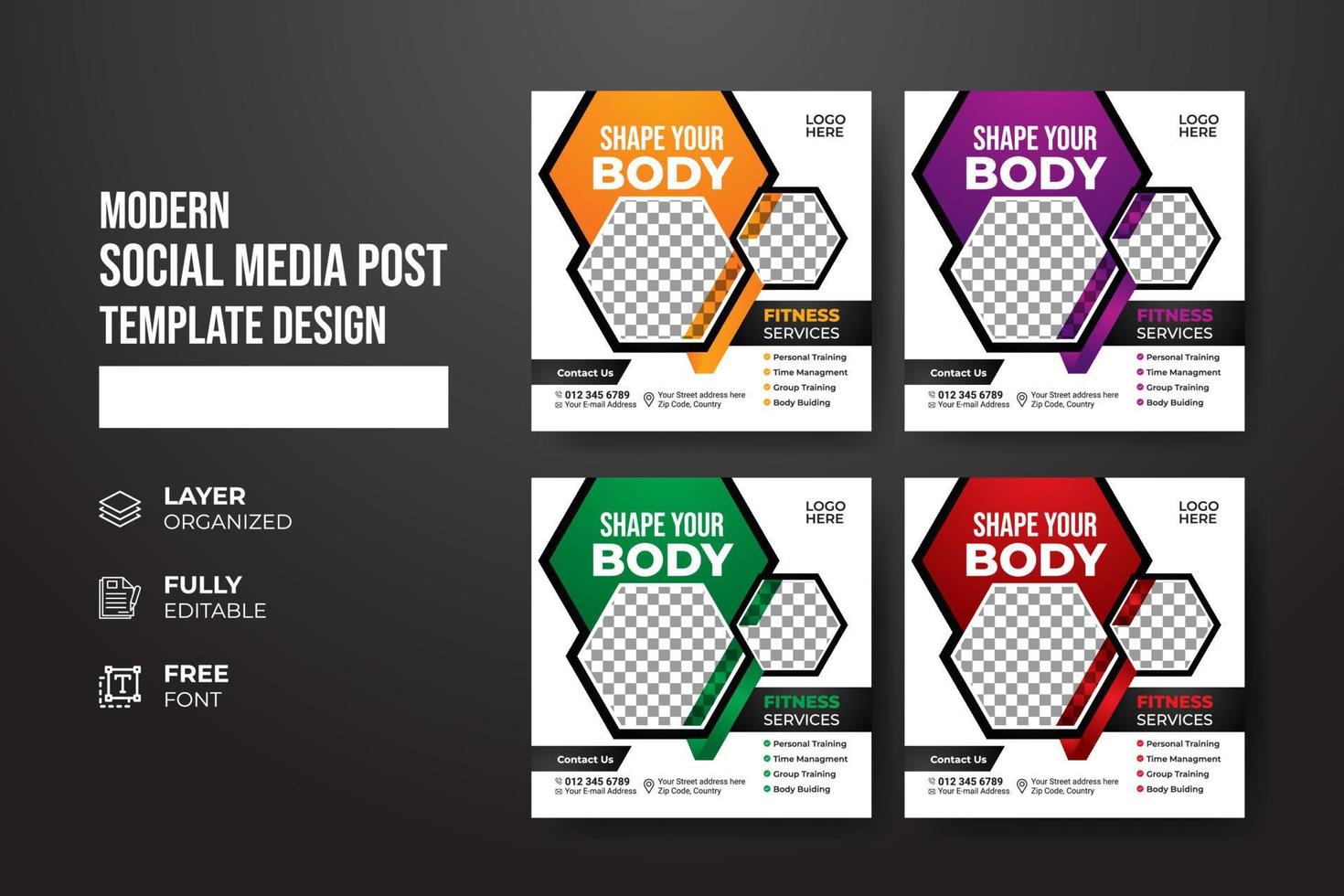 moderne en creatieve sportschool fitness social media postsjabloon vector