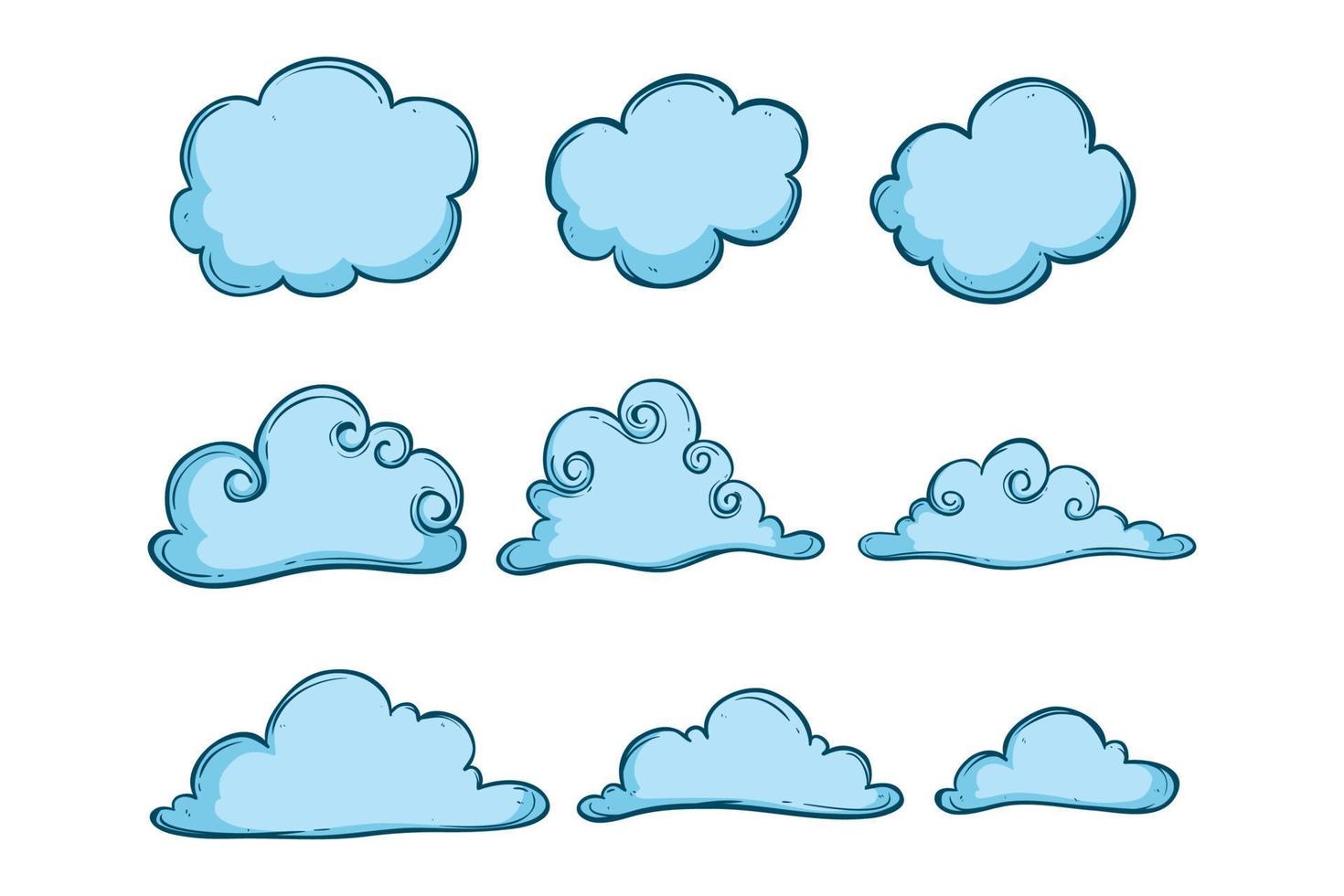 verzameling van wolken hand getrokken of schets op witte achtergrond vector