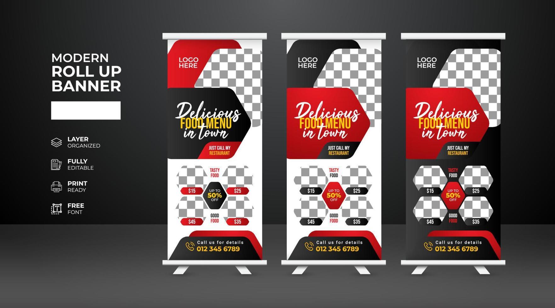 modern en creatief eten en restaurant roll-up bannersjabloon vector