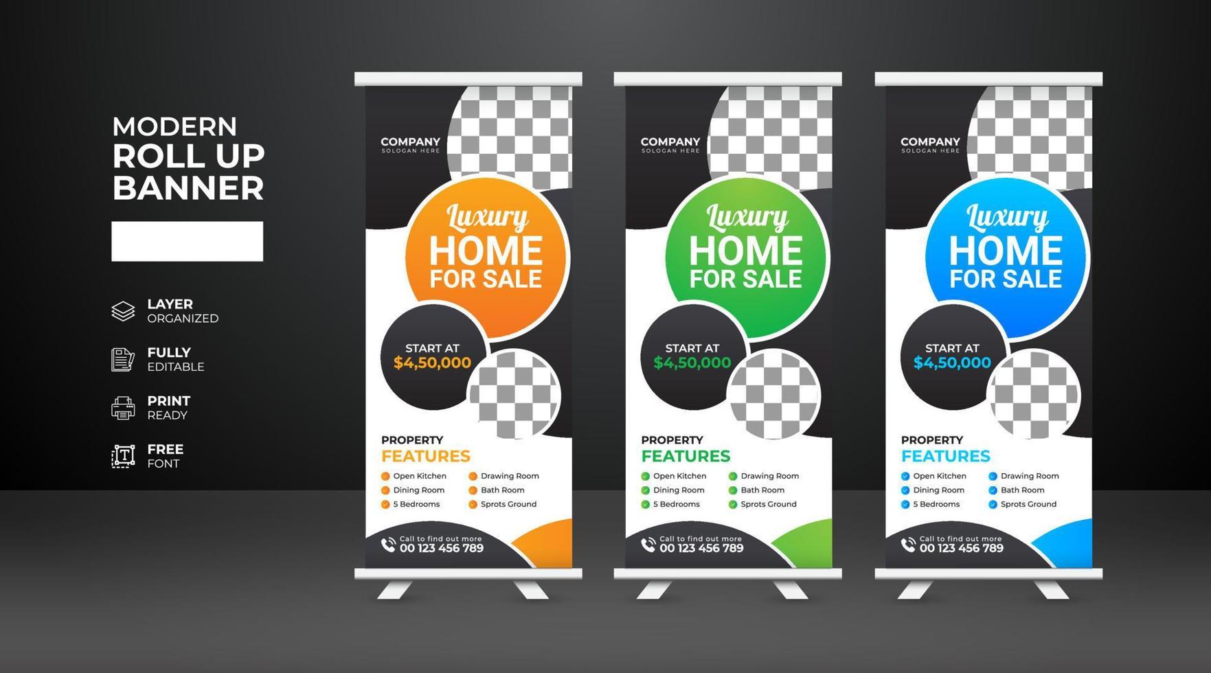 moderne en creatieve oprolbare bannersjabloon voor onroerend goed vector