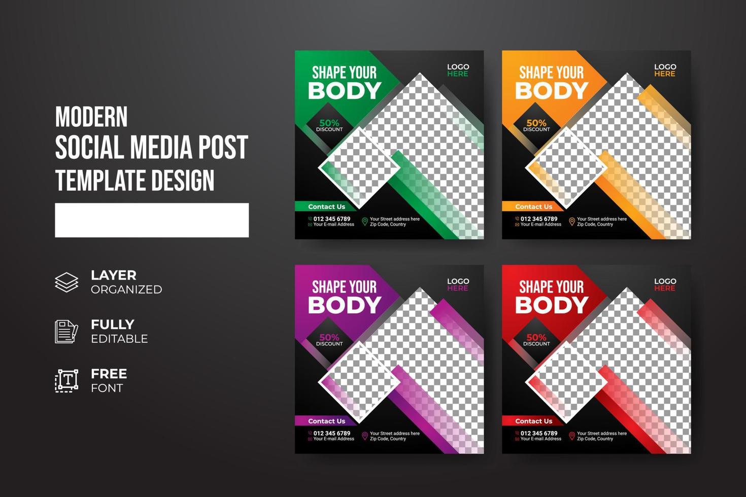 moderne en creatieve sportschool fitness social media postsjabloon vector