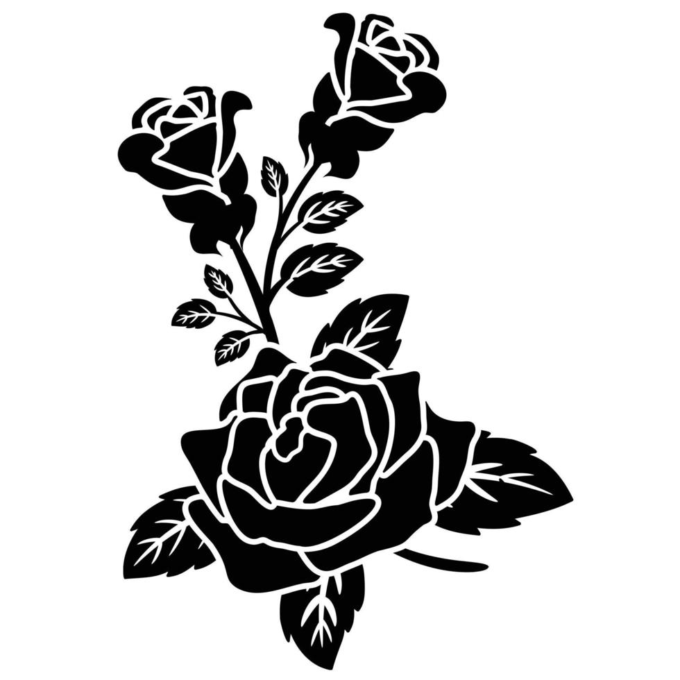 silhouet zwarte roos bloemdecoratie vector