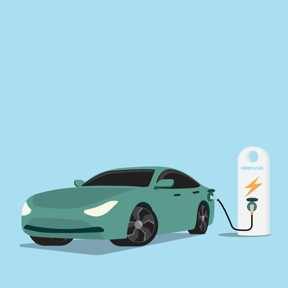 elektrisch voertuig ev auto oplaadstation concept cartoon vector