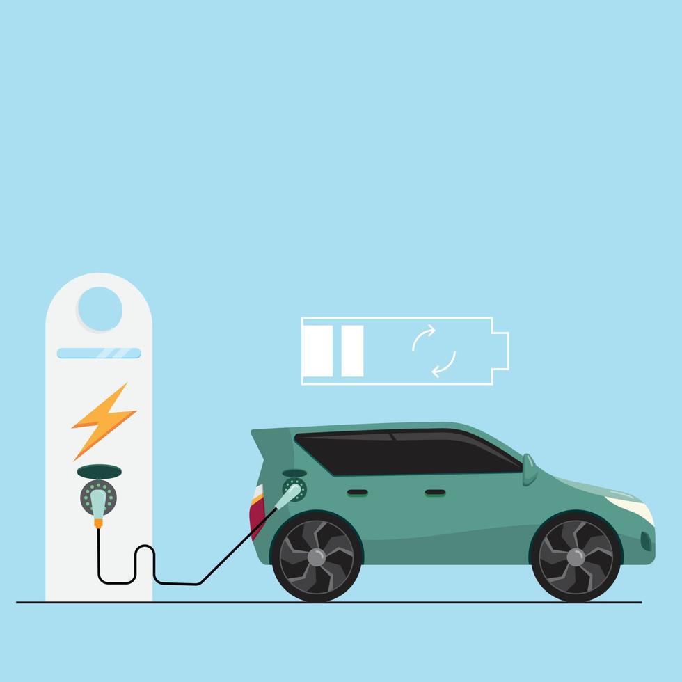 elektrisch voertuig ev auto oplaadstation concept cartoon vector