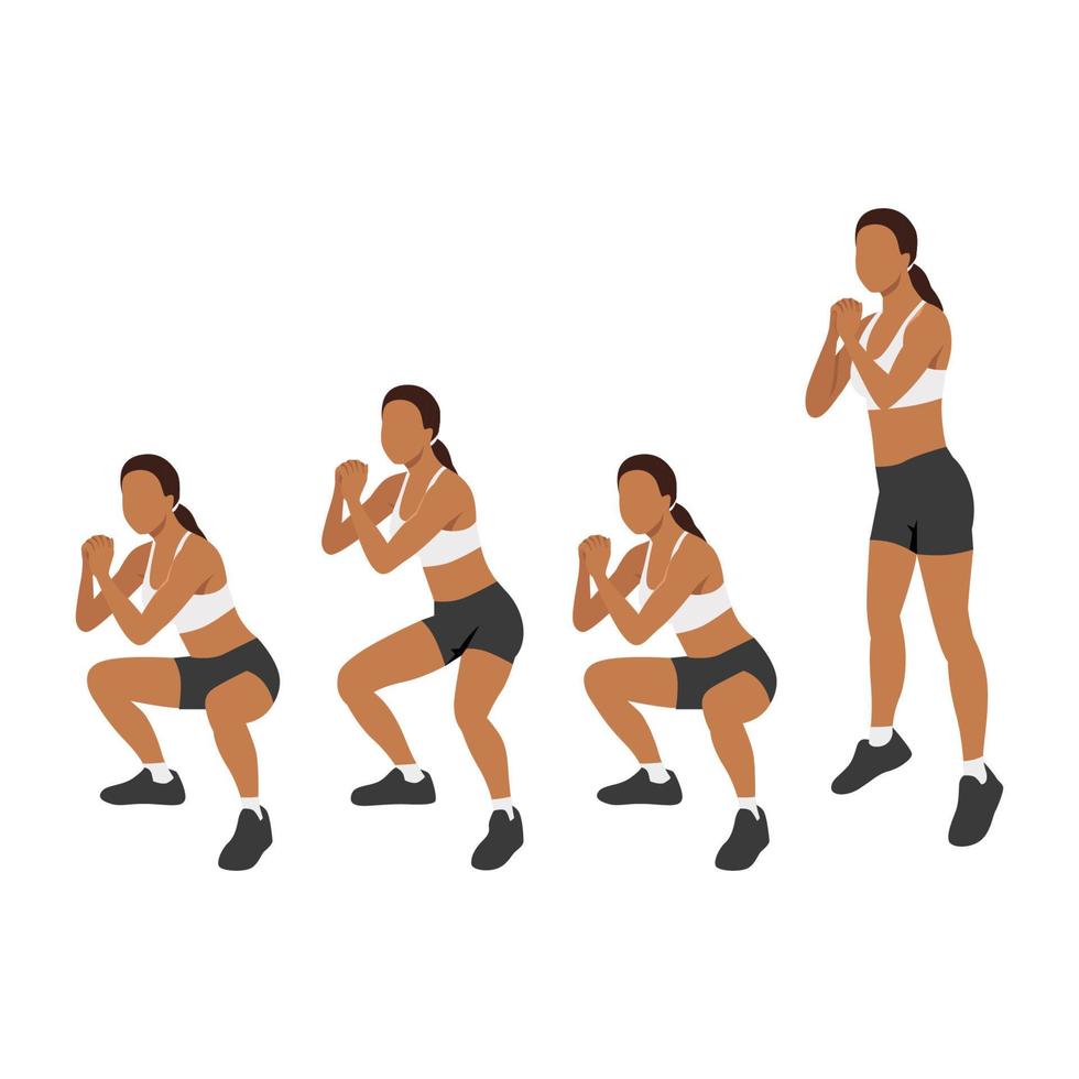 vrouw doet dubbele puls squat jump oefening. platte vectorillustratie geïsoleerd op een witte achtergrond vector